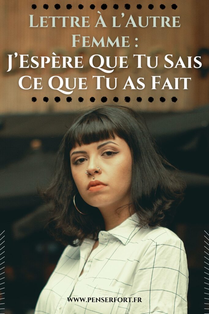 Lettre À l’Autre Femme  J’Espère Que Tu Sais Ce Que Tu As Fait